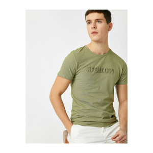 Koton Men's Green Embossed Short Sleeve T-Shirt
