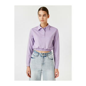 Koton Women's Purple Shirt Collar Long Sleeve Crop T-shirt