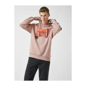 Koton Men's Pink Hooded Printed Long Sleeve Sweatshirt