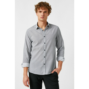 Koton Men's Black Patterned Classic Collar Long Sleeve Poplin Fabric Shirt