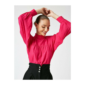 Koton Women Pink Arzu Sabanci For Wadded Stand Collar Ruffle Detail Blouse