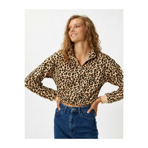 Koton Women Brown Leopard Patterned Zippered Crop Sweatshirt