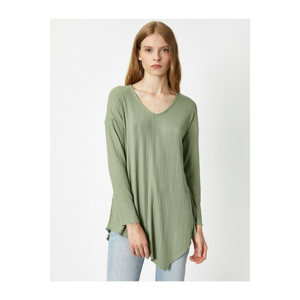 Koton Women's Green V-Neck Long Sleeve T-Shirt