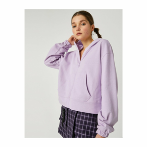 Koton Women's Purple Cotton Hooded Pocket Sweatshirt