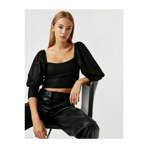 Koton Women's Black Puff Sleeve Crop Blouse