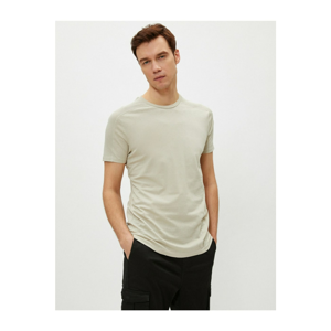 Koton Men's Ecru Slim Fit Basic Cotton Crew Neck Short Sleeve T-shirt
