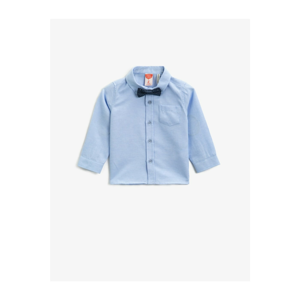 Koton Boy Blue Cotton Tie Detailed Classic Collar Long Sleeve Shirt