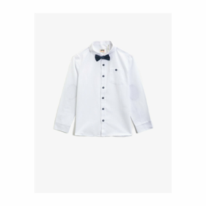 Koton Boy White Cotton Bowtie Classic Collar Long Sleeve Shirt