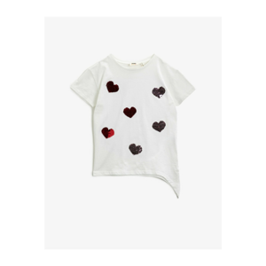 Koton Baby Girl Ecru Sequin Cotton Short Sleeve Crew Neck T-Shirt