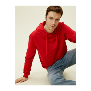 Koton Men's Red Hooded Cotton Long Sleeve Basic Sweatshirt