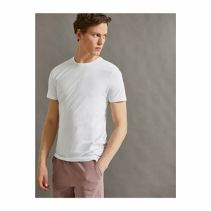 Koton Men's White Crew Neck Short Sleeve Basic Cotton T-Shirt