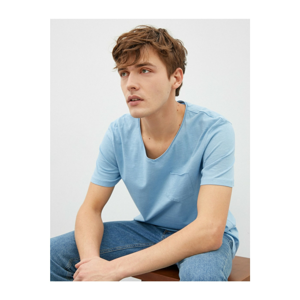 Koton Men's Blue V Neck Basic Short Sleeve Cotton T-Shirt