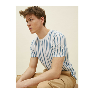 Koton Men's Blue Striped Cotton Short Sleeve T-Shirt