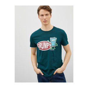 Koton Men's Green Printed Cotton Short Sleeve Crew Neck T-Shirt