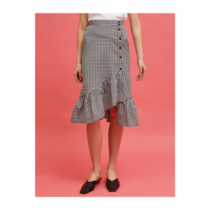 Koton Women's Black Cotton Checkered Ruffle Buttoned Skirt