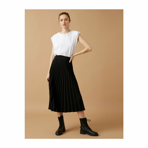 Koton Women's Black Pleated Midi Length Skirt