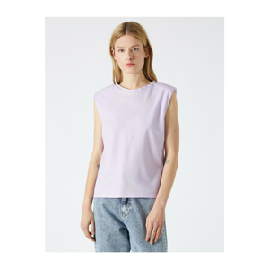 Koton Women's Purple Wadded Crew Neck Blouse