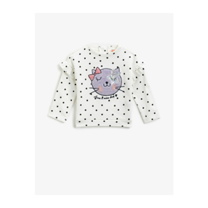 Koton Girl White Cotton Sequin Embroidered Polka Dot Long Sleeve Sweatshirt