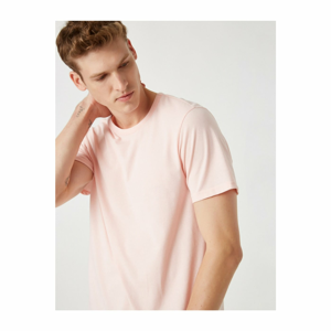 Koton Men's Pink Crew Neck Short Sleeve Basic T-Shirt