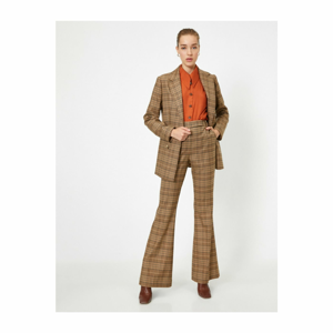 Koton Women's Brown Cotton Plaid Wide Leg Pants