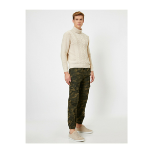 Koton Camouflage Patterned Gabardine Fabric Tied Waist Pocket Chino Trousers