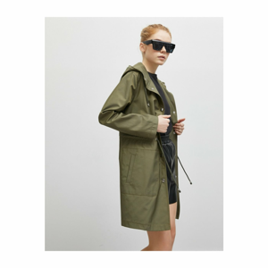 Koton Women's Green Hooded Trench Coat Cotton