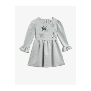 Koton Girl Gray Sequin Long Sleeve Crew Neck Dress