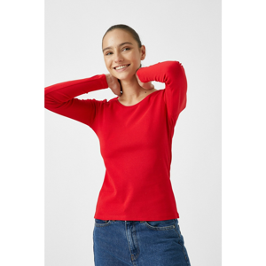 Koton Women's Red Cotton Long Sleeve T-Shirt