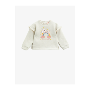 Koton Baby Girl Ecru Sequin Printed Cotton Crew Neck Sweatshirt
