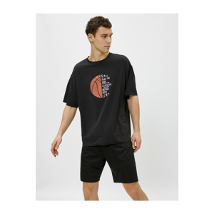 Koton Men's Black Printed Short Sleeve Crew Neck T-Shirt