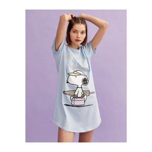 Koton Snoopy Printed Nightgown Cotton Crew Neck Short Sleeve