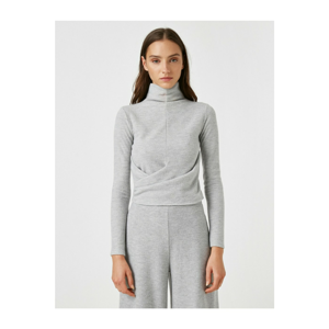 Koton Women's Gray Long Sleeve Turtleneck T-Shirt