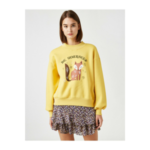 Koton Women's Yellow Stand-up Collar Printed Sweatshirt