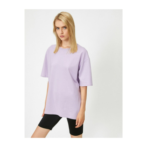 Koton Women Purple Crew Neck Embroidered Boyfriend Tshirt