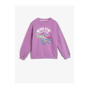 Koton Girl Purple Cotton Crew Neck Sequin Written Printed Sweatshirt
