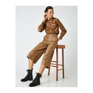 Koton Women's Brown Leather Look Crop Pants