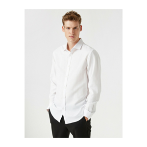 Koton Men's White Slim Fit Classic Collar Long Sleeve Shirt