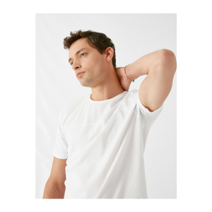 Koton Men's White Crew Neck Short Sleeve T-Shirt