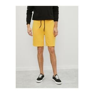 Koton Men's Yellow Waist-Tie Elastic Shorts