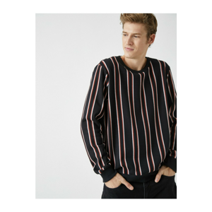 Koton Men's Navy Striped Crew Neck Long Sleeve Sweatshirt