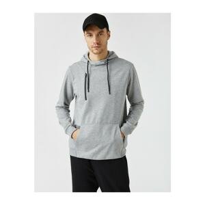 Koton Men's Gray Hooded Kangaroo Pocket Cotton Sweatshirt