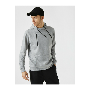 Koton Men's Gray Hooded Kangaroo Pocket Cotton Sweatshirt