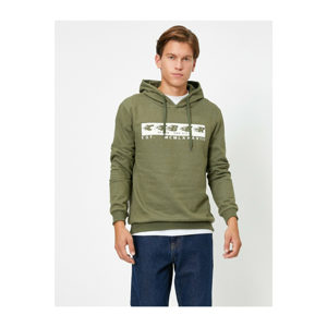 Koton Men's Green Hooded Printed Long Sleeve Sweatshirt
