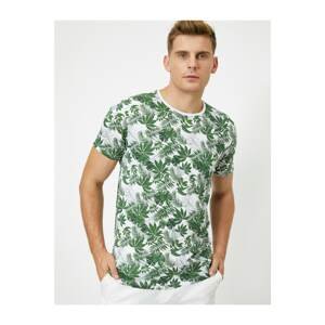 Koton Men's Green Cotton Crew Neck Short Sleeve Printed T-Shirt