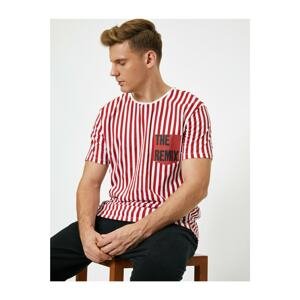 Koton Men's Red Striped Tshirt