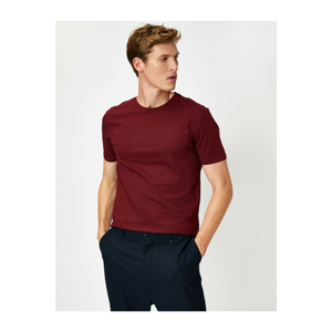Koton Men's Burgundy Crew Neck Short Sleeve Basic T-Shirt
