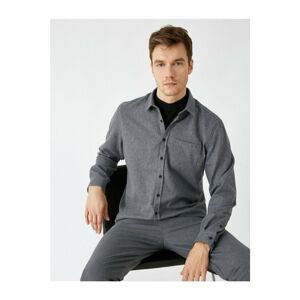 Koton Men's Gray Checkered Pocket Classic Collar Shirt