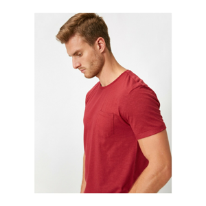 Koton Men's Red Cotton Crew Neck Short Sleeve Pocket T-Shirt
