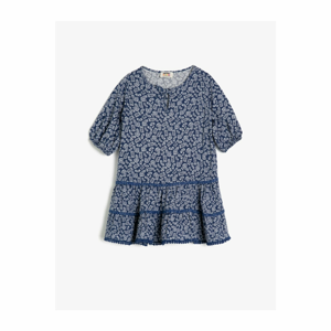 Koton Crew Neck Short Sleeve Patterned Lace Detail Dress