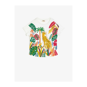 Koton Unisex Kids Ecru Crew Neck Short Sleeve 100% Cotton Printed Sequin T-Shirt